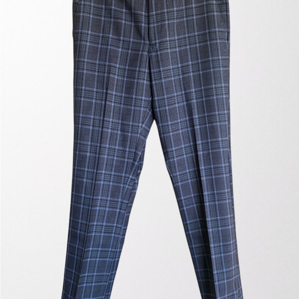 River Island Men's Blue Checkered Dress Pants